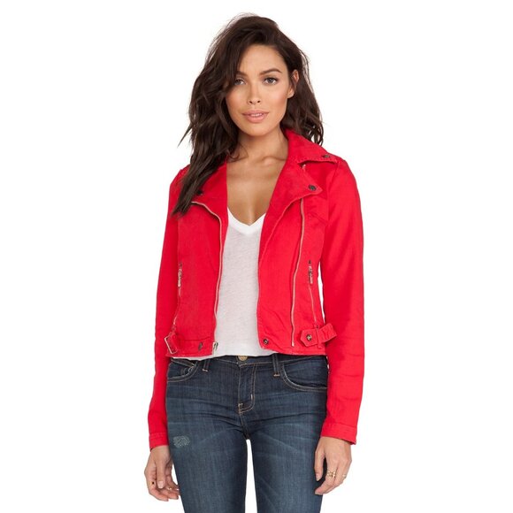 Current/Elliot Denim The Biker Jacket in Victory Red ASO Aria Montgomery - Picture 2 of 16